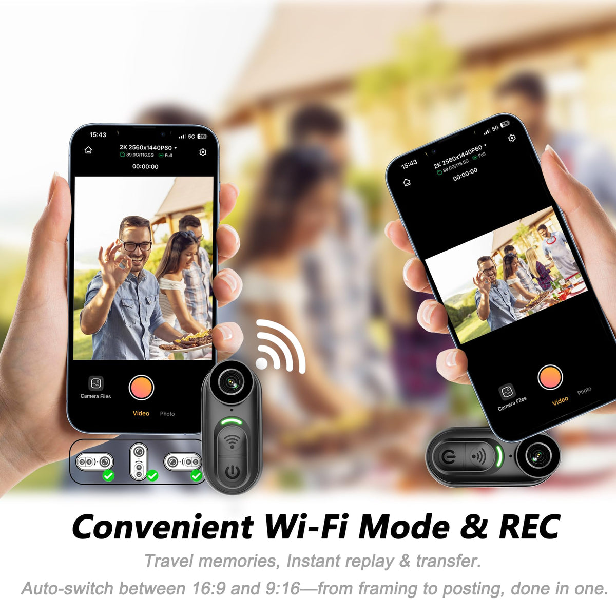 SixBondsCam hands-free magnetic mount enables stable on-the-go capture.