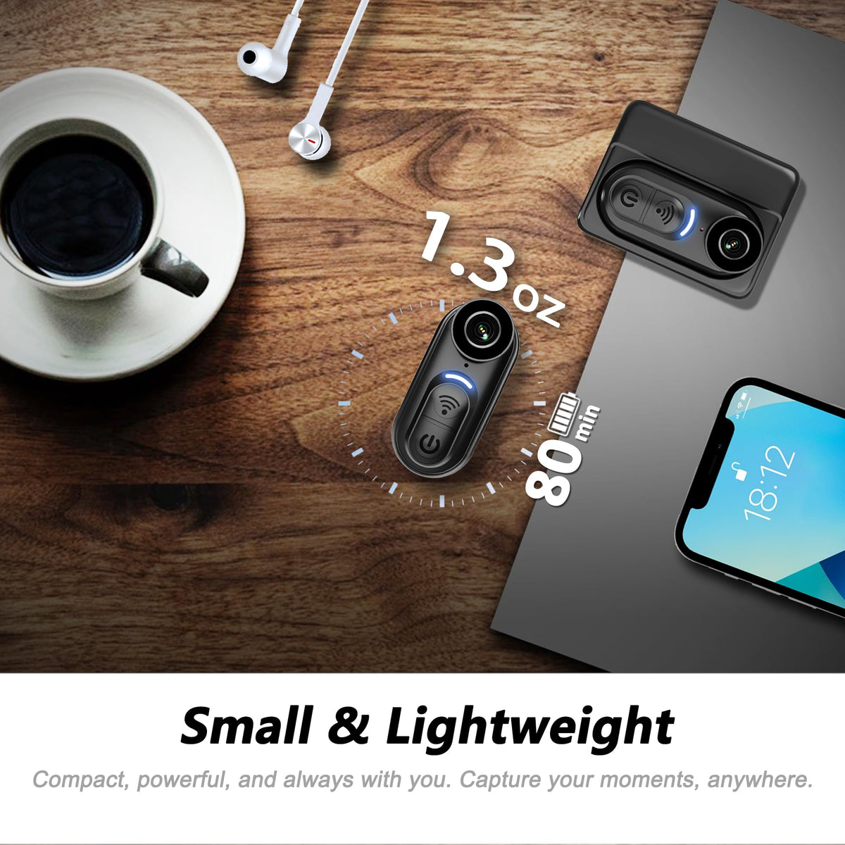 SixBondsCam thumb-size wearable clip enables hands-free recording on the go.