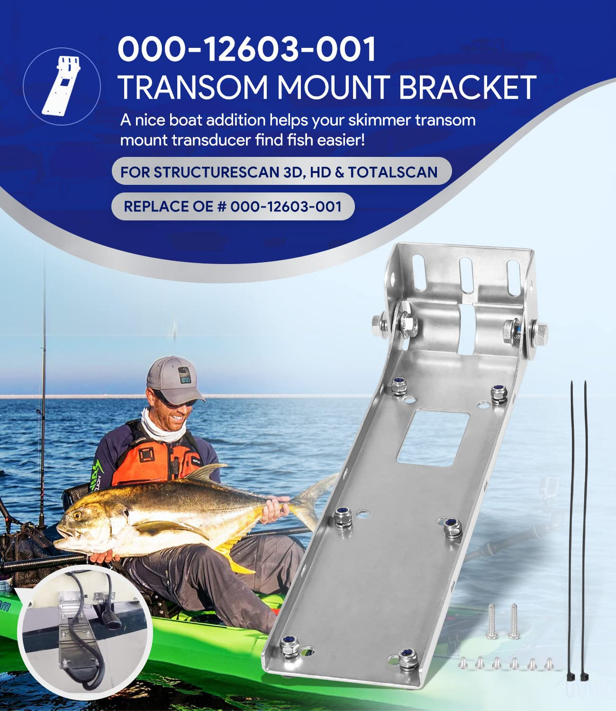 Sixcow transom bracket ensures robust mounting for StructureScan HD transducers on rough water