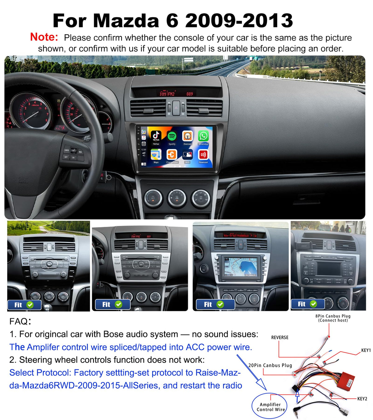 SIXTOP Mazda 6 Android Auto CarPlay on a 9-inch touchscreen display