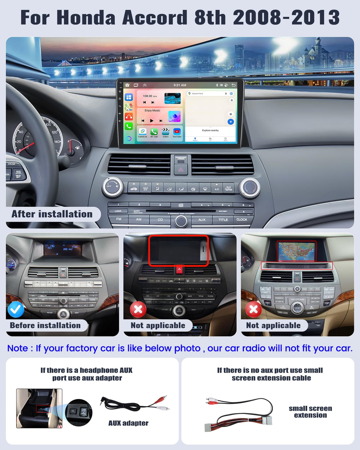 Sixwin 10.1-inch touchscreen dashboard view enhances driver control in Honda Accord.