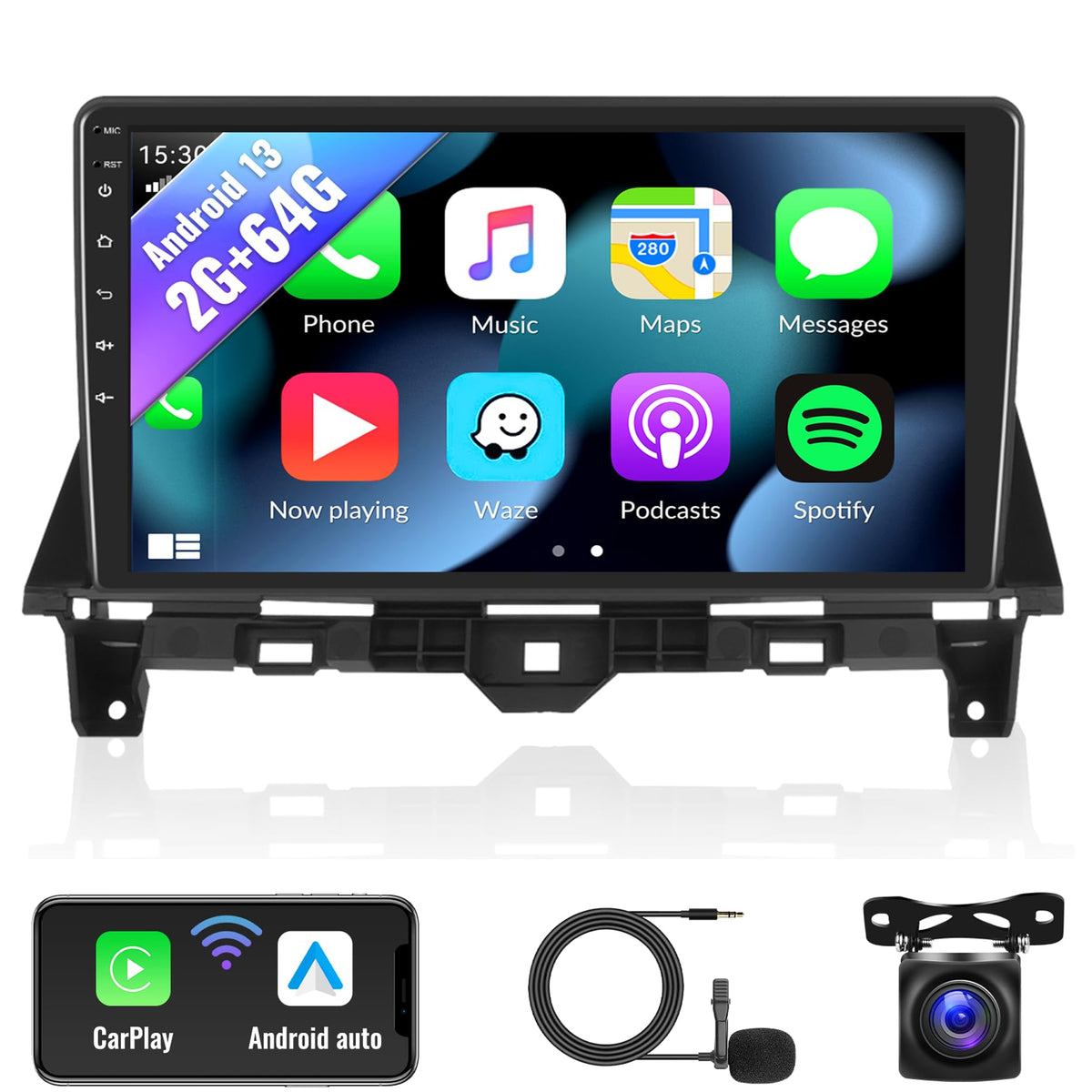 Sixwin Android 13 car stereo front view shows a crisp display for better navigation.
