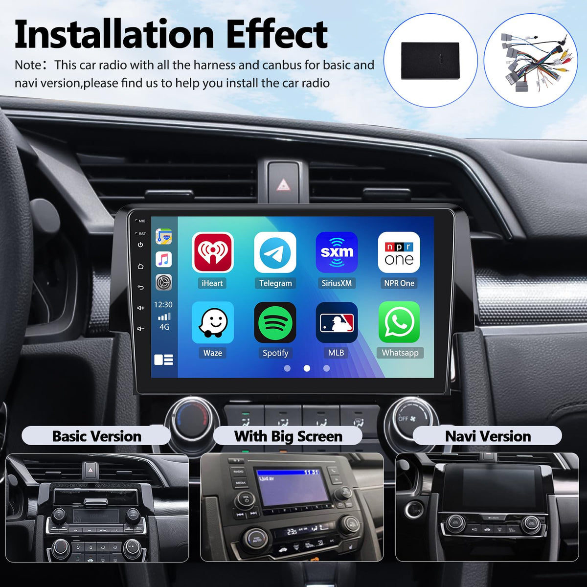 SixWIN Android 15 car stereo dashboard integration without gaps for Civic