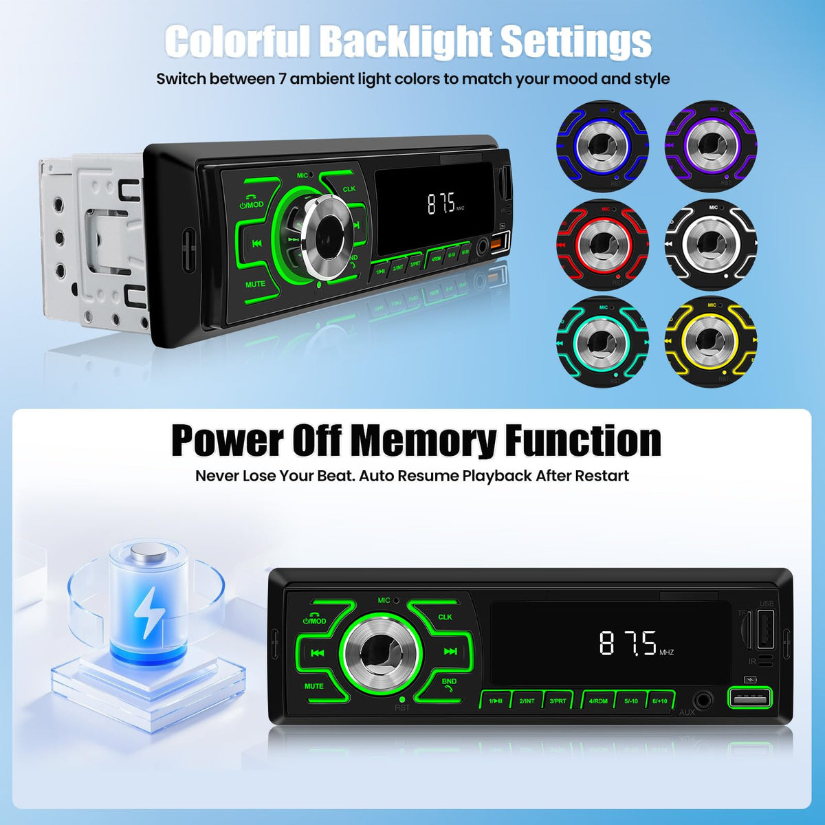 SIXWIN memory function resumes playback after power off.