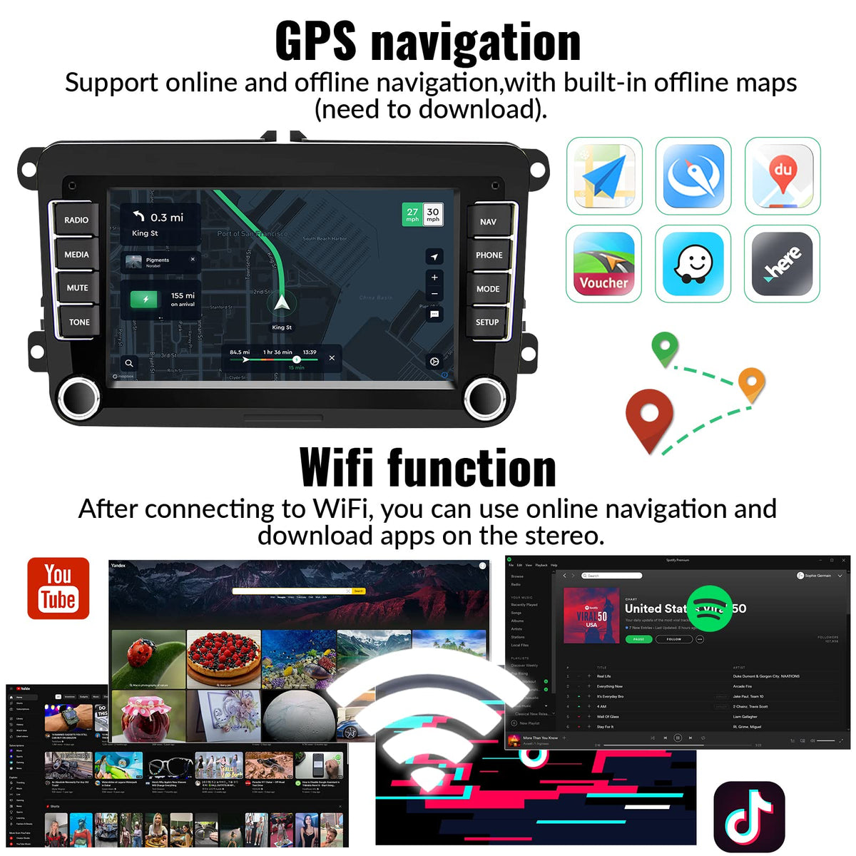 Sixwin wireless CarPlay and Android Auto enables hands-free navigation and calls.