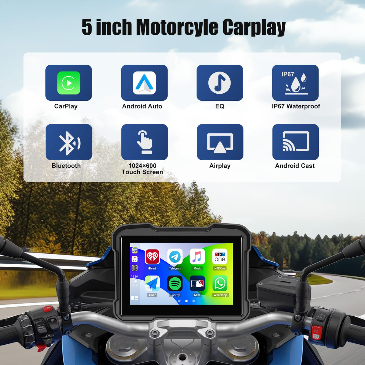 SIXWIN closeup of 5-inch IPS touchscreen showing sharp map detail and control