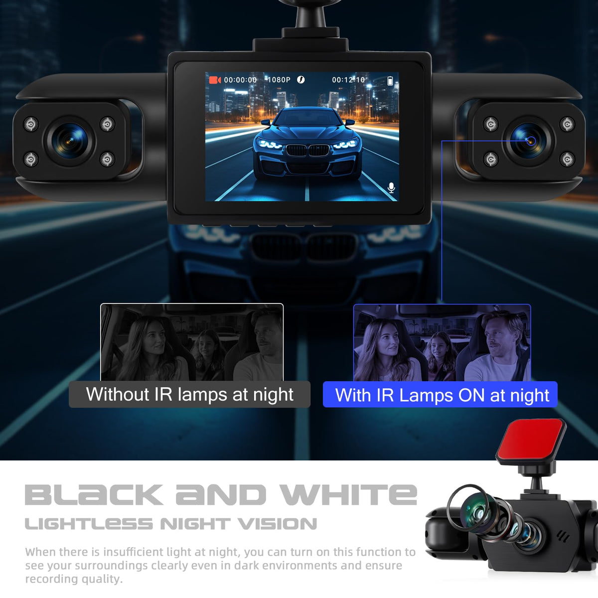 SIXWIN dash cam rear camera 1080p delivers rear view for safer parking.