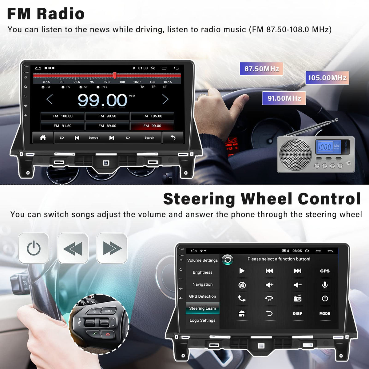 Sixwin FM radio with 18 presets showcases easy station access in Honda Accord.