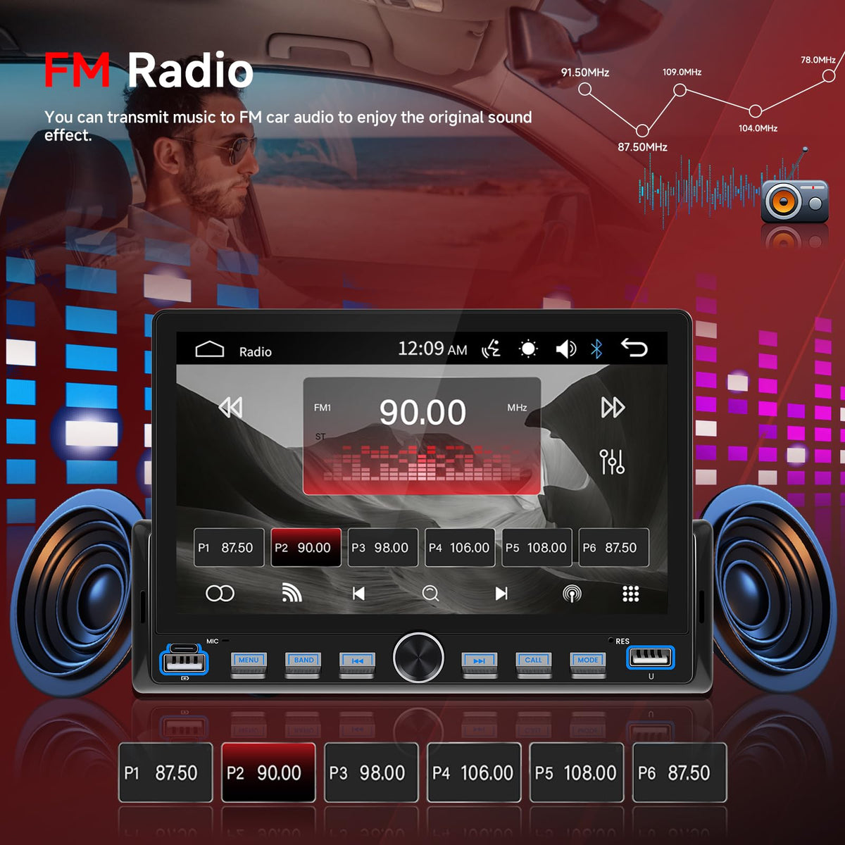 SIXWIN FM radio display with tuner indicating automatic station storage convenience