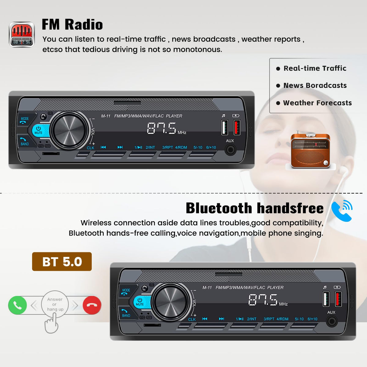 SIXWIN FM radio with RDS shows presets and station info for easy tuning