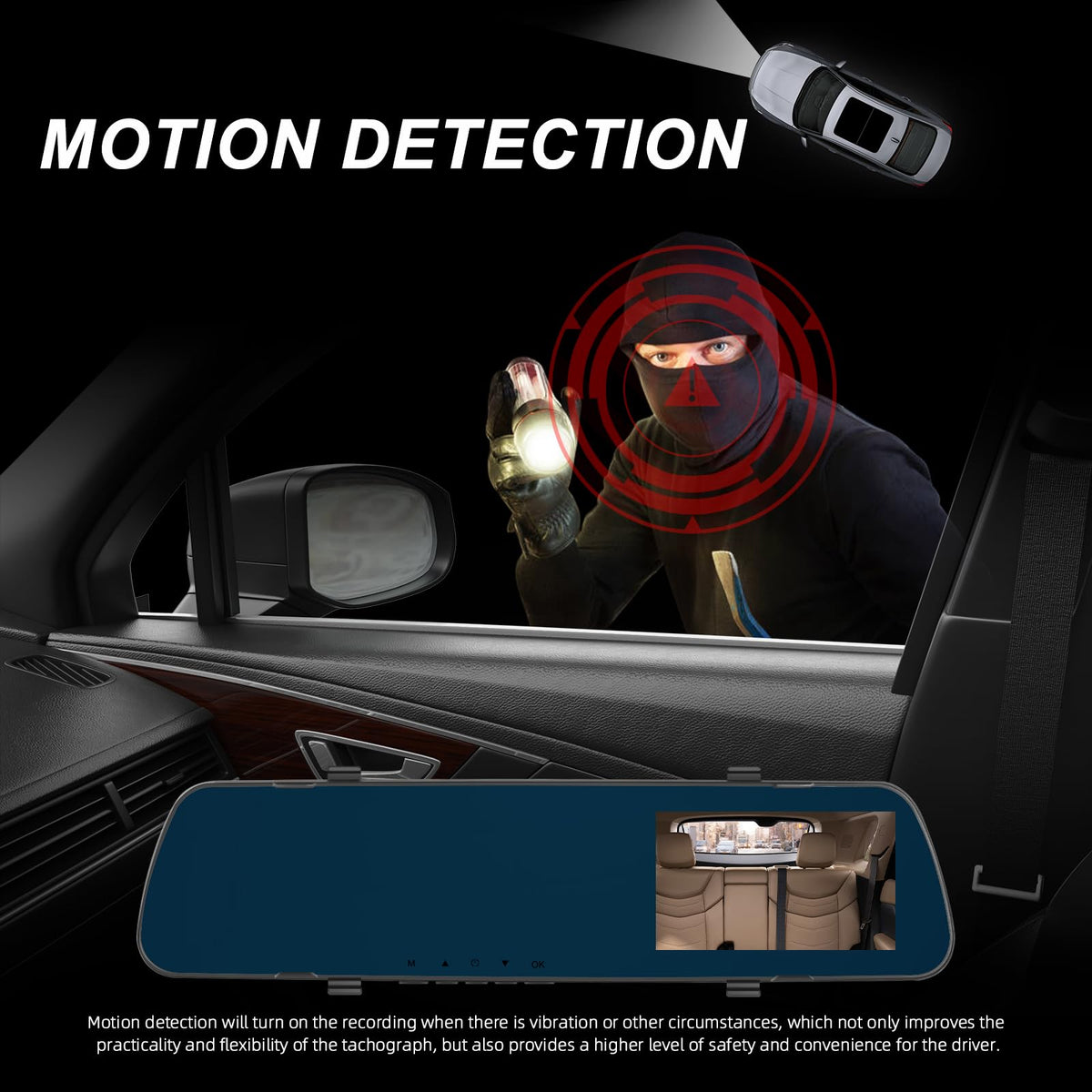 Sixwin dash cam screen display with multiple switching modes.