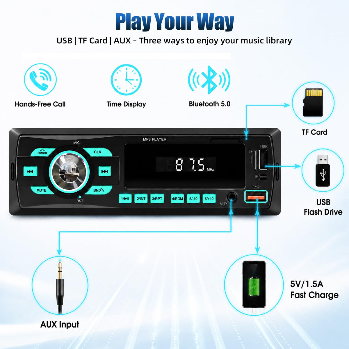 SIXWIN single DIN stereo with app control for easy car entertainment.