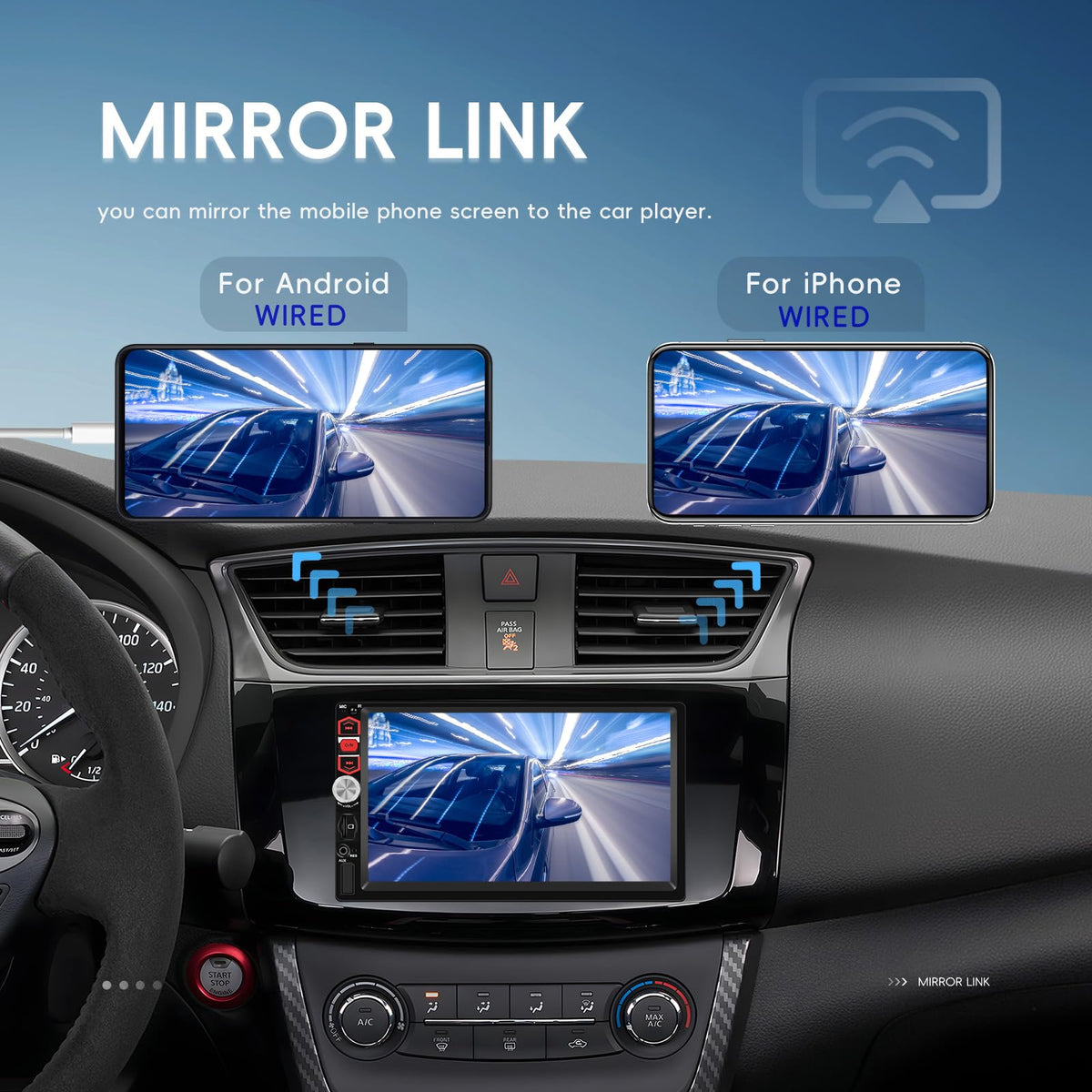 SIXWIN wired Mirror Link connected to smartphone for stable navigation access