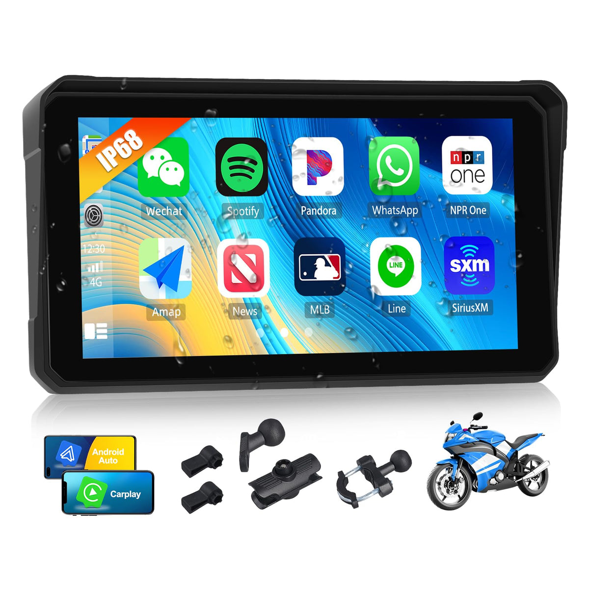 Sixwin wireless CarPlay motorcycle front view showing dashboard integration for safer rides