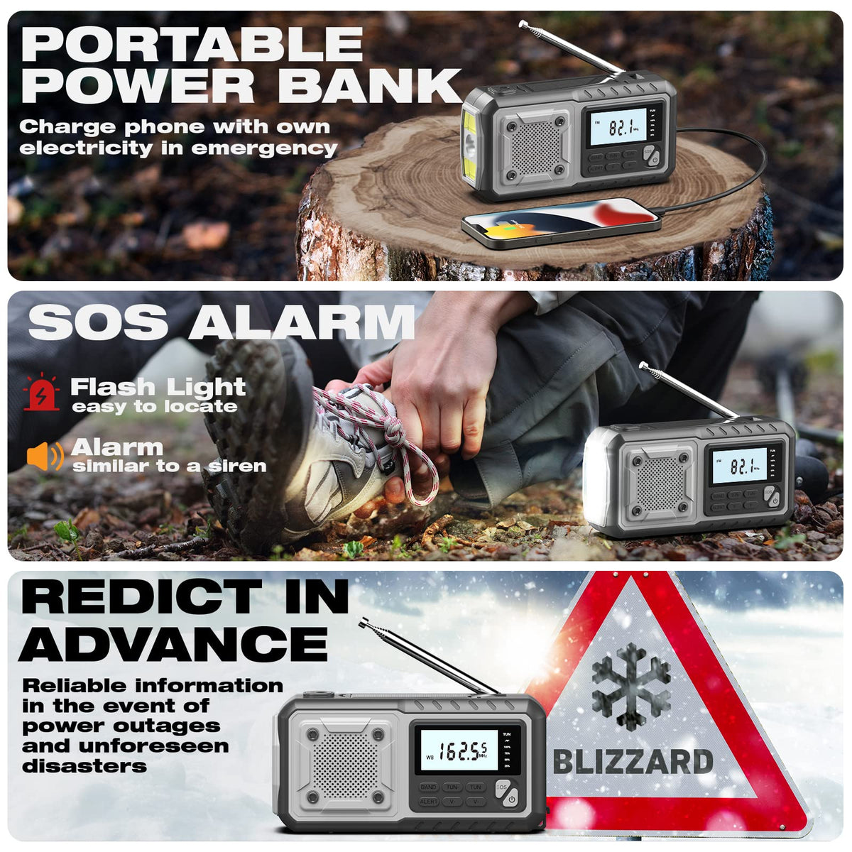 SIYEGK emergency radio AM/FM tuner for reliable local station access