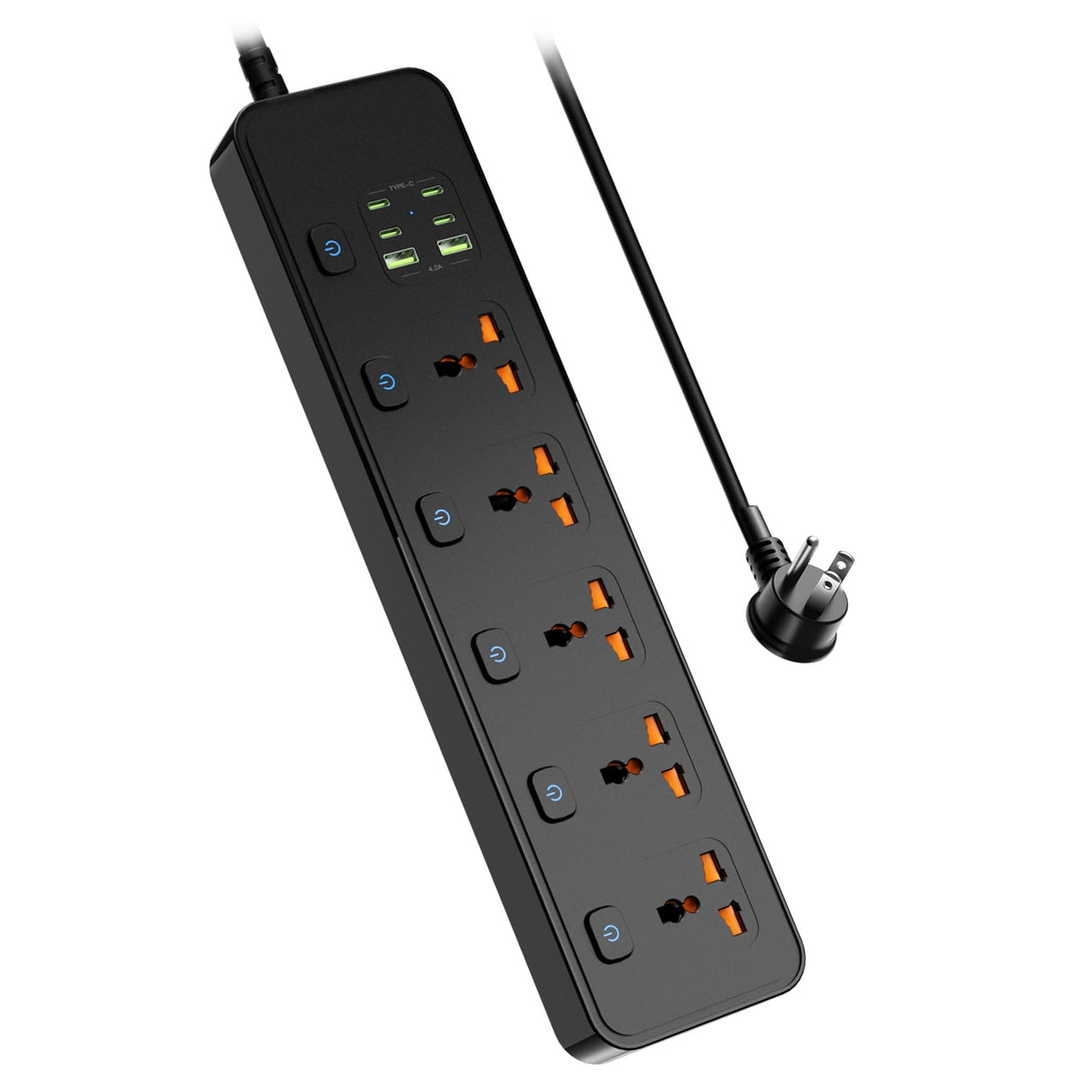 SIYOMG universal power strip front view for tidy desk setup and easy access.