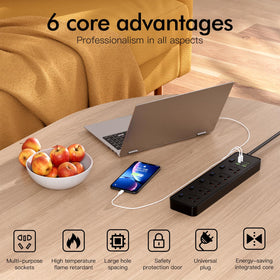 SIYOMG power strip with independent switch shown for energy-efficient control.