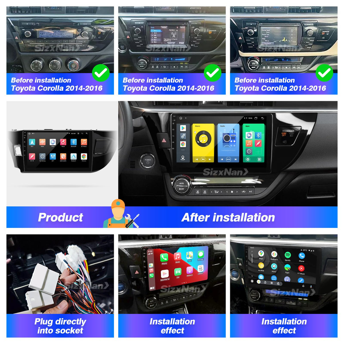 SizxNanv installation tools included for easy Corolla setup 2014-2016