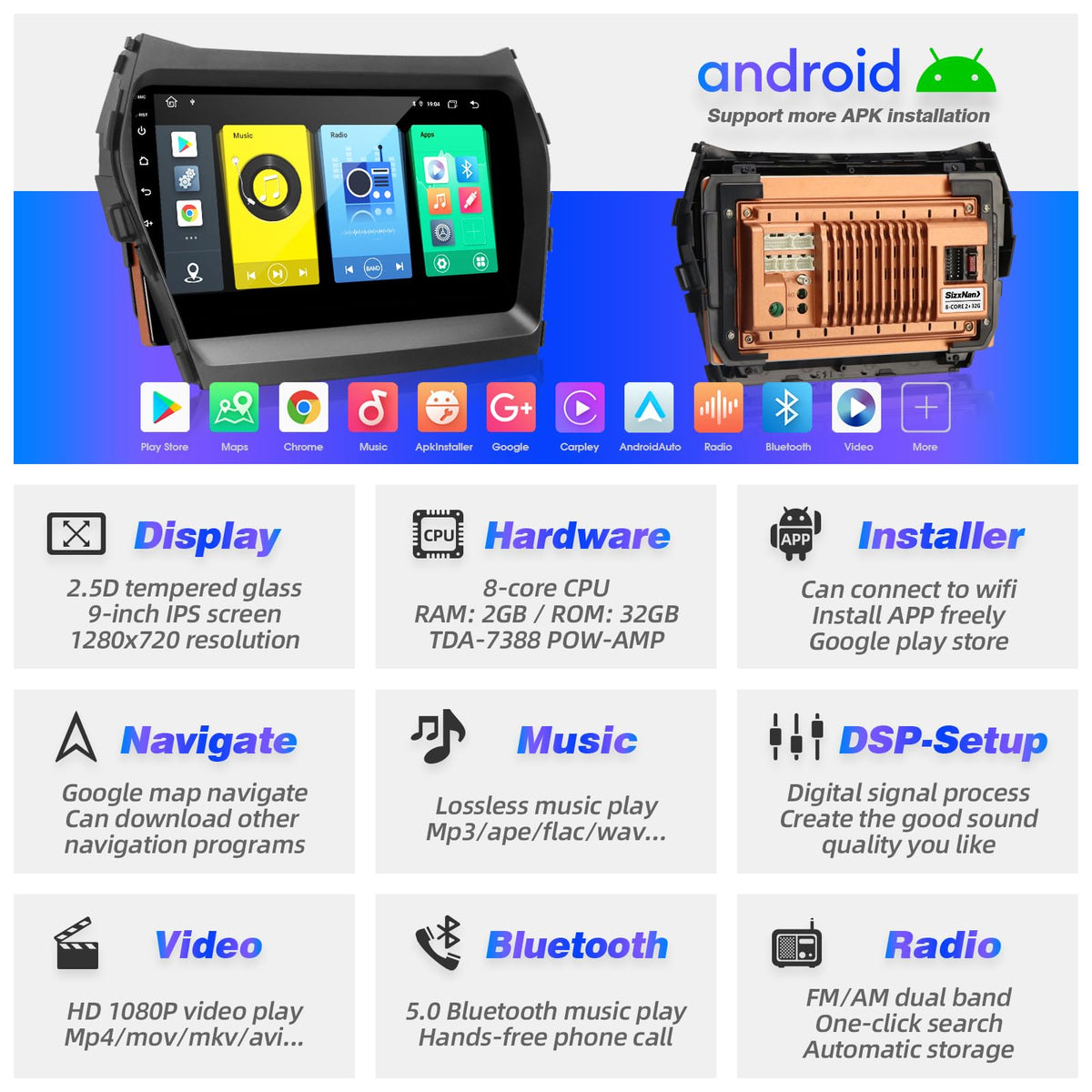 SizxNanv carplay android-auto integration enables seamless smartphone-assisted driving.