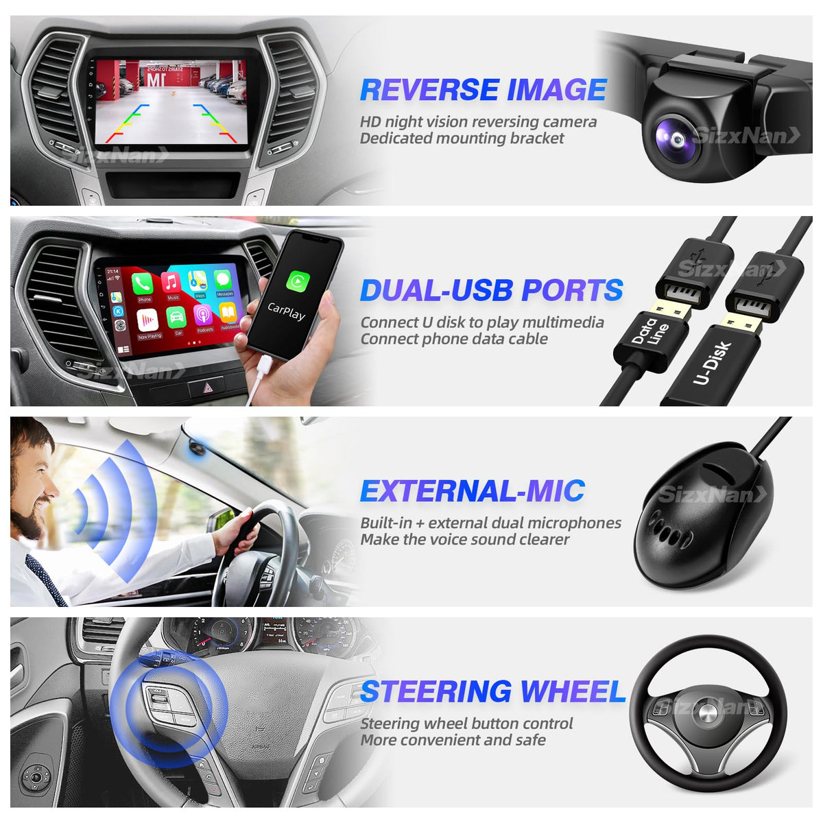 SizxNanv GPS navigation and Bluetooth keep you connected on the road.