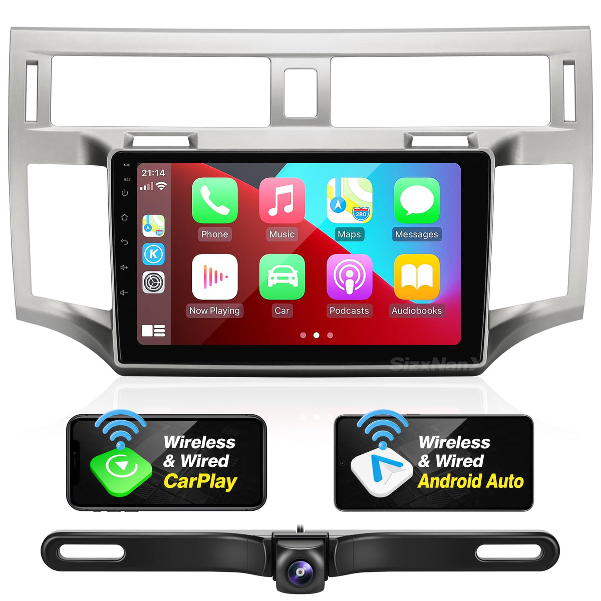 SizxNanv radio front view for Toyota Avalon with crisp 9-inch touchscreen for intuitive media.