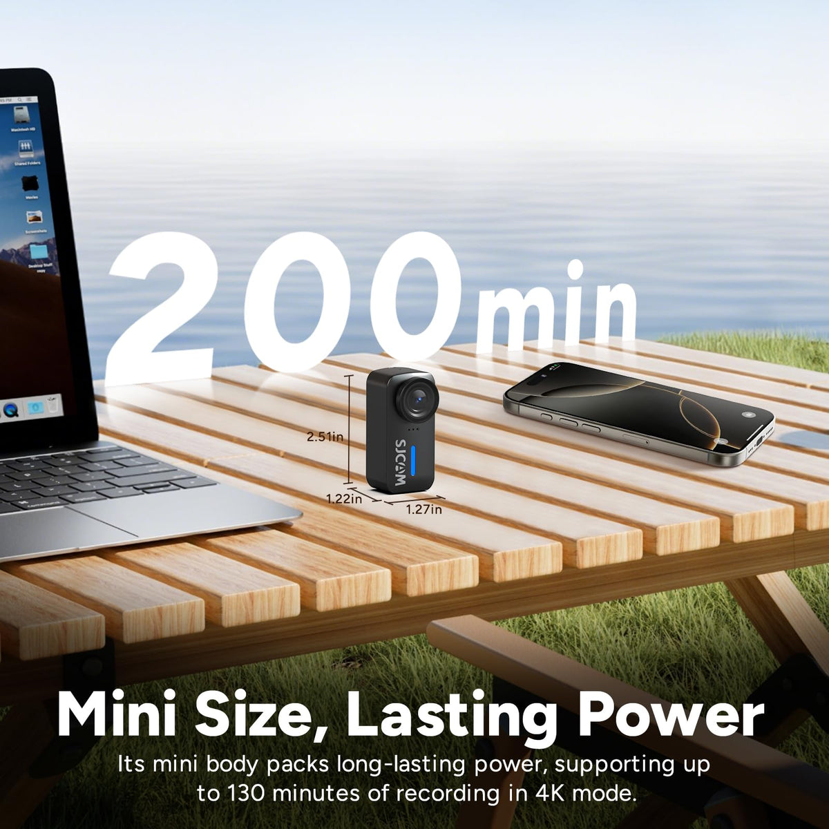 SJCAM C110Plus 180-minute battery life for all-day adventures and continuous recording.