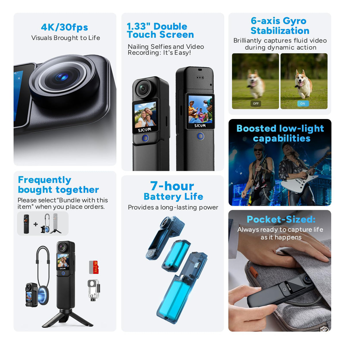 SJCAM C300 2.0 stabilization reduces shake for smoother clips.