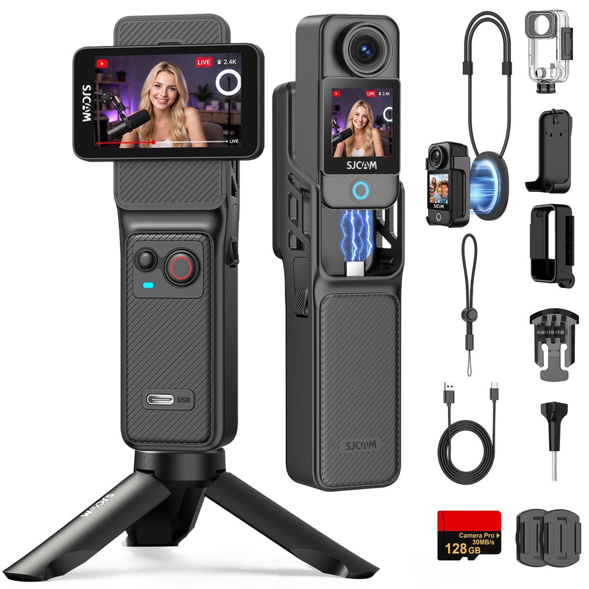 SJCAM C400 front view ready for crisp 4K travel vlogs.