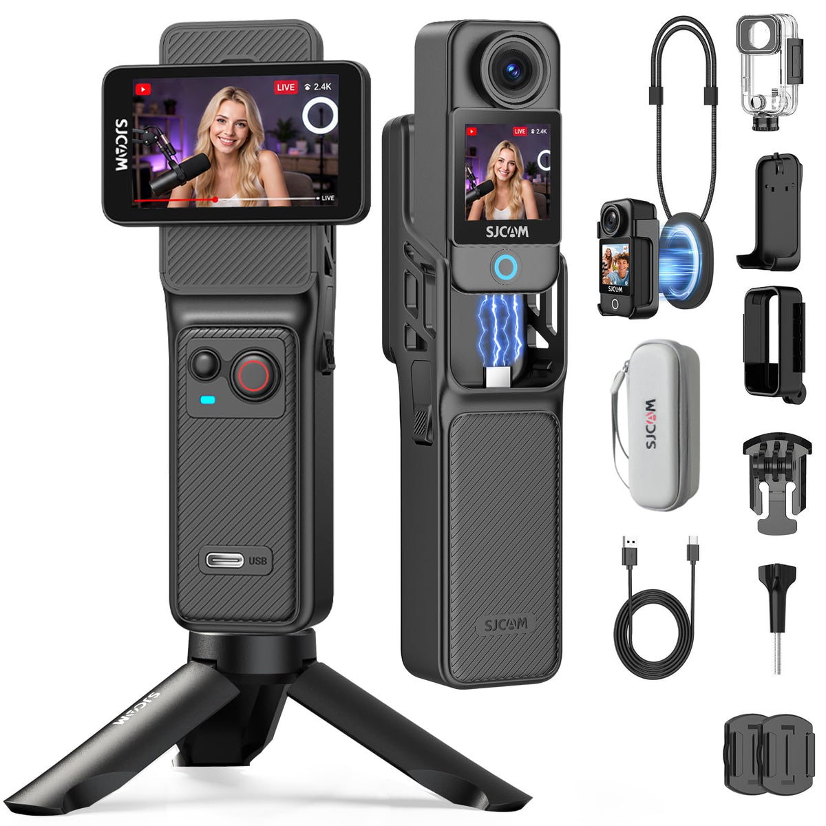SJCAM C400 front view for immersive 4K vlogging on YouTube.