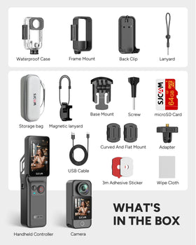 SJCAM C400 includes a 64GB card for immediate use.