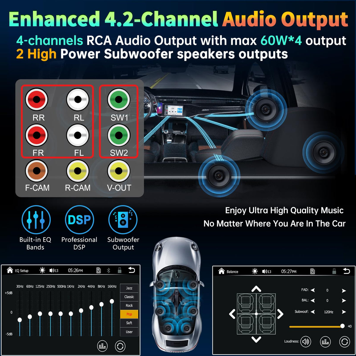 SJOYBRING 7in DIN head unit HD touchscreen display with crisp visuals