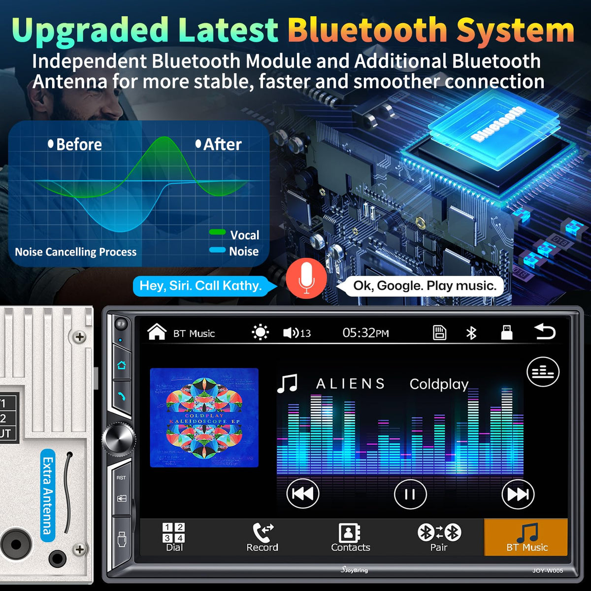 SJOYBRING 7in DIN head unit installation frames showing flexible dash fit