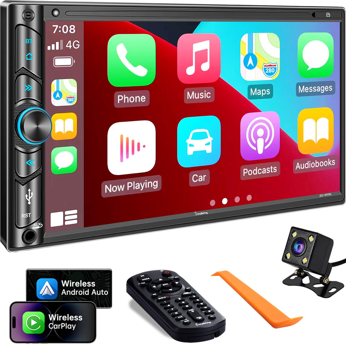 SJOYBRING double din car stereo with 7-inch display for safer navigation and hands-free control.
