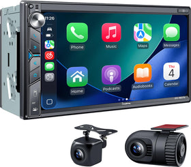 SJOYBRING front view of the double din with 7-inch touchscreen for on-road entertainment