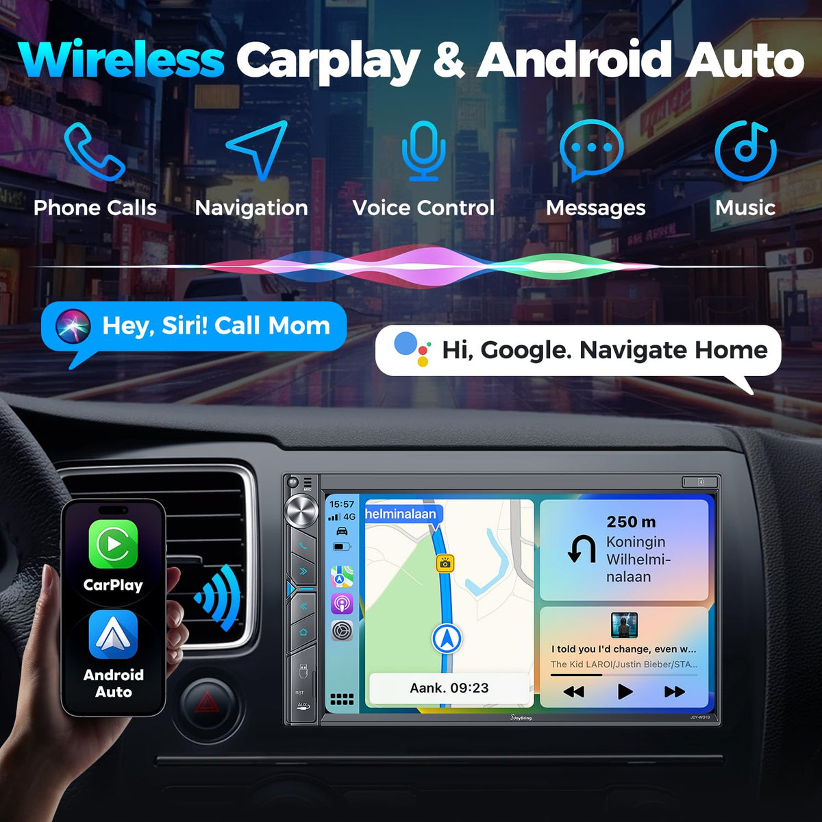 SJOYBRING 7-inch HD capacitive touchscreen for clear multimedia control on the go.