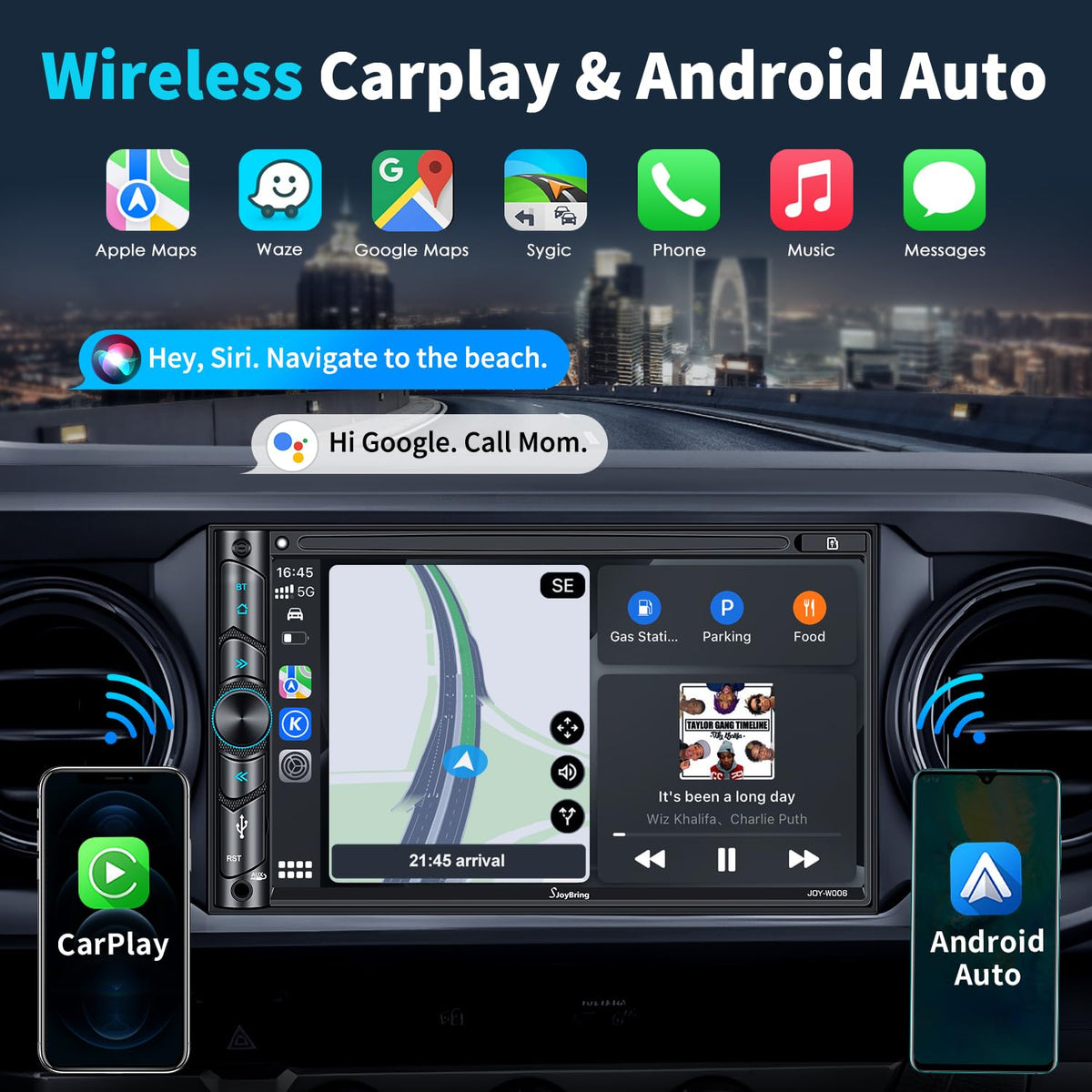 SJOYBRING wireless carplay and android auto enables seamless phone integration on the road.
