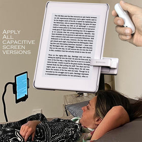 SK SYUKUYU receiver clipped to Kindle demonstrating hands-free page turning benefit