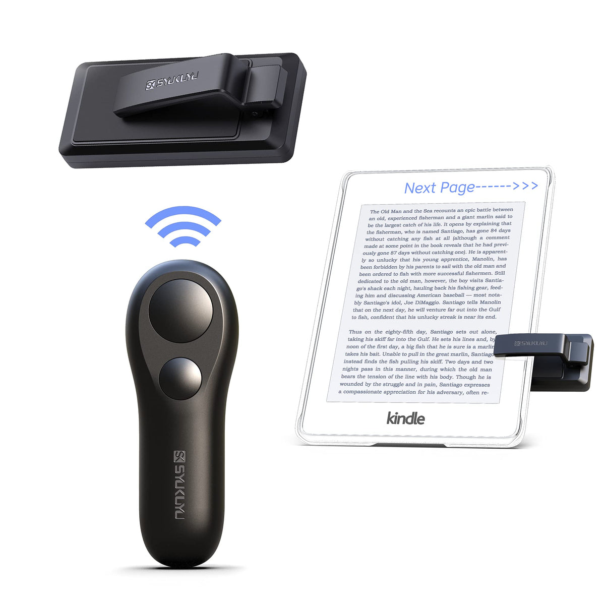 SK SYUKUYU front view of remote showing buttons and compact shape for easy control