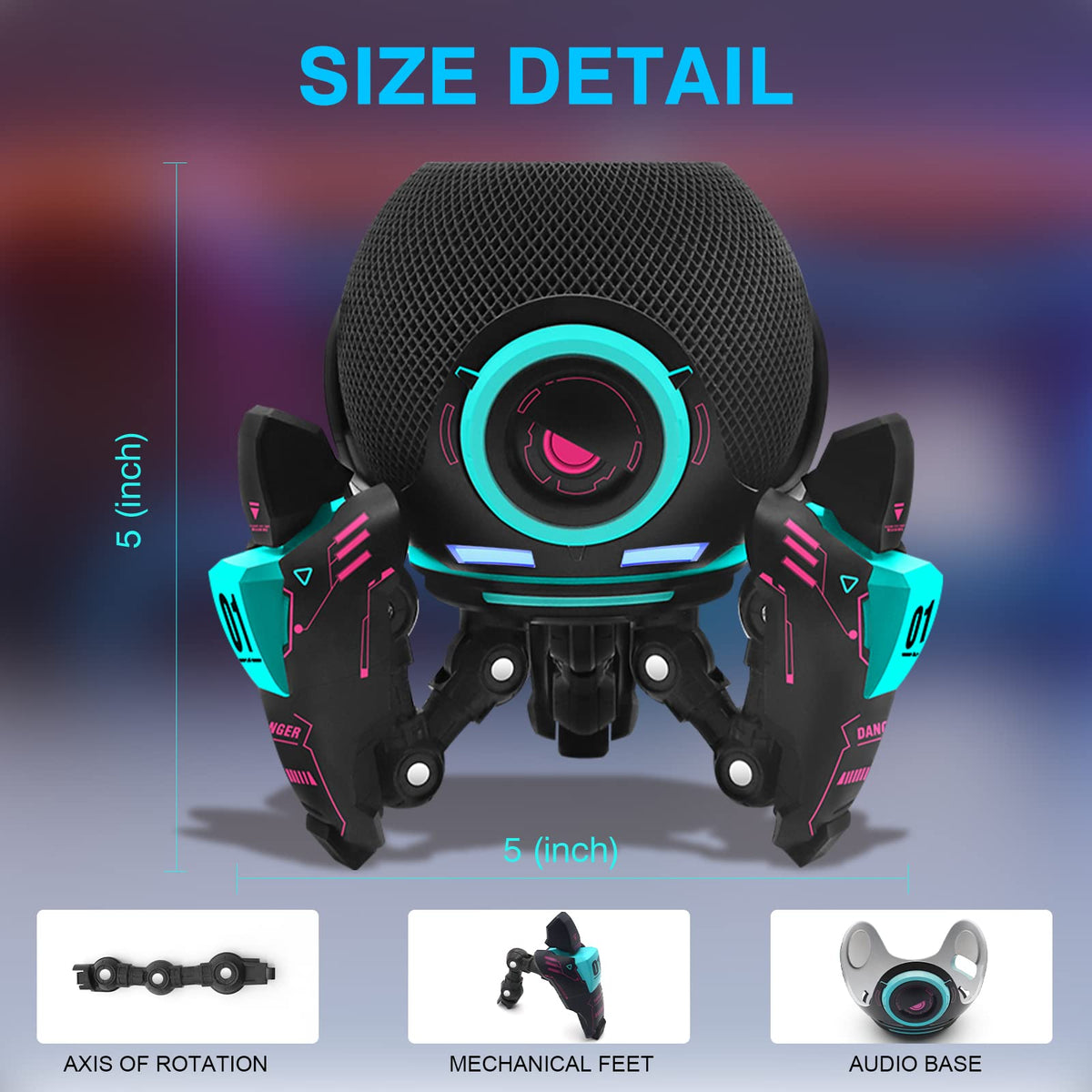 SKAILING Echo Dot stand side profile showing adjustable bracket and unobstructed sound