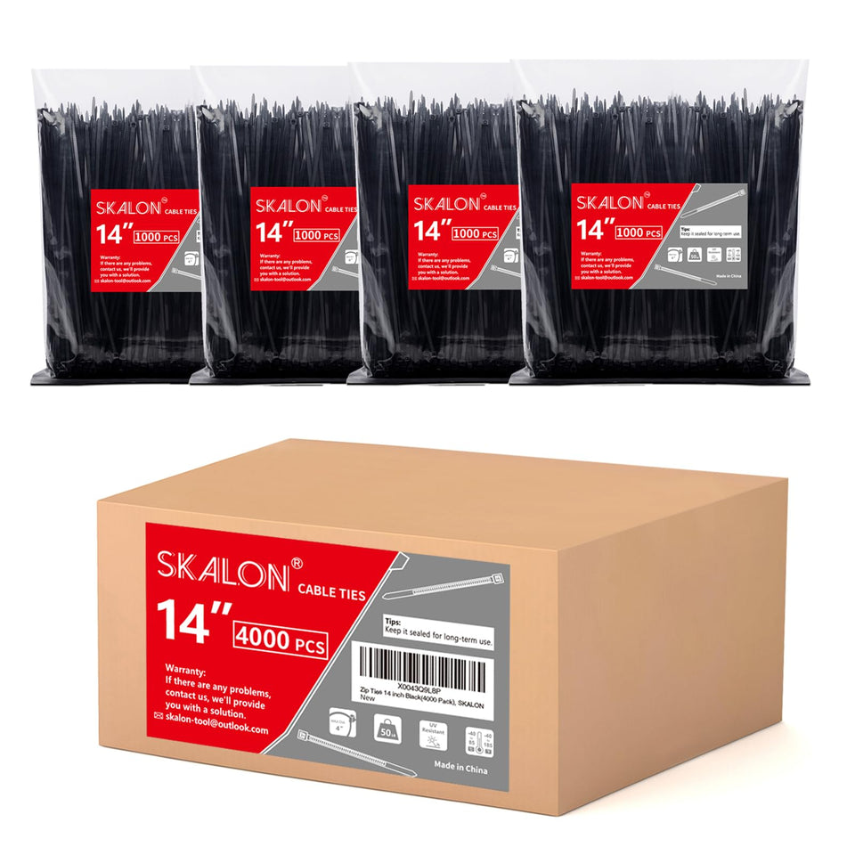 SKALON zip ties 14 inch 4000 pack for reliable cable management indoors or outdoors.