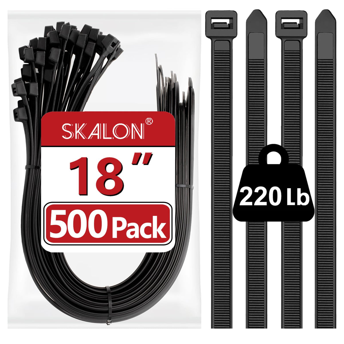 Skalon 18inch zip ties for outdoor use deliver secure, weather-resistant bundling.