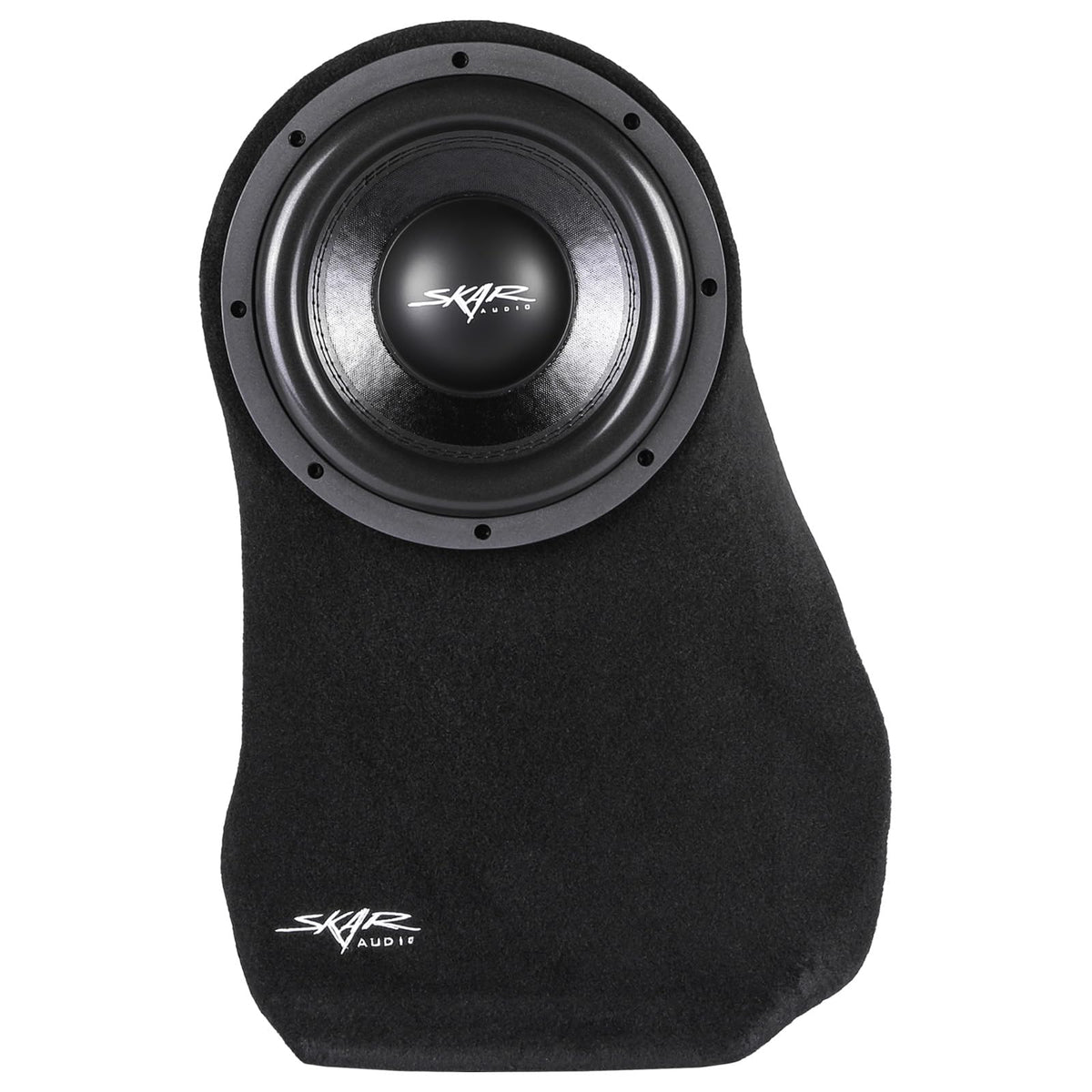 Skar Audio 10-inch loaded enclosure, driver side, delivering clean bass for Jeep Wrangler cargo area
