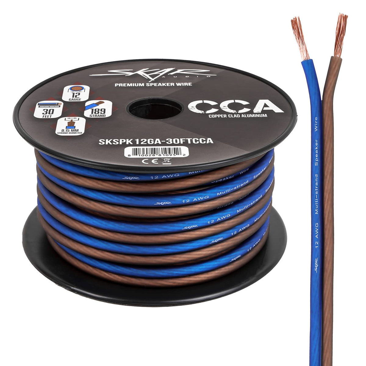 Skar Audio 12-gauge wire blue-brown side view for easy in-dash routing