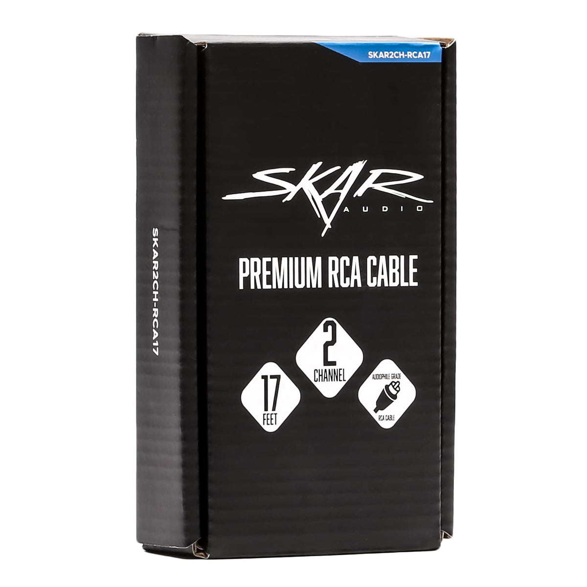 Skar Audio 17ft RCA cable matte blue jacket offers flexible routing.