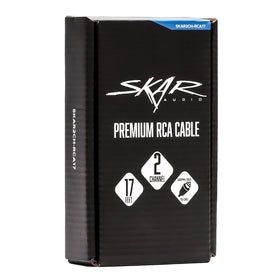 Skar Audio 17ft RCA cable matte blue jacket offers flexible routing.