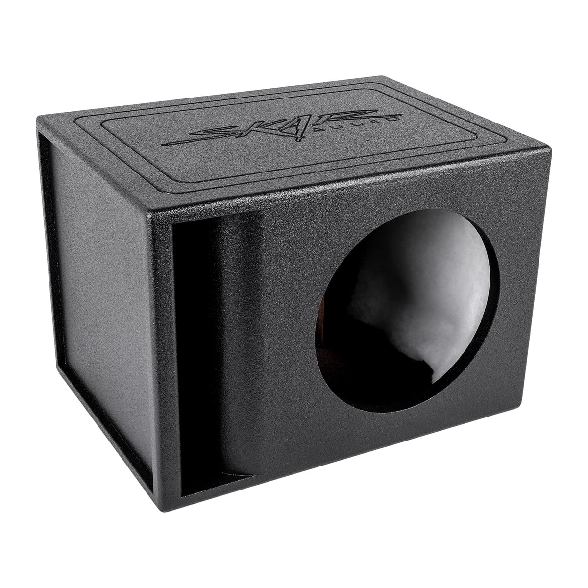 Skar Audio AR1X10V armor-coated enclosure ready for rugged bass performance.