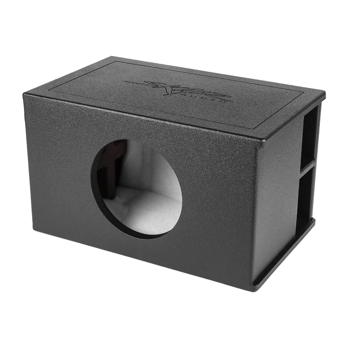 Skar Audio AR1X10V-SPL product shot highlighting universal fit for deep bass.