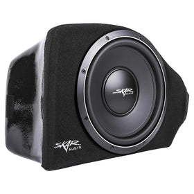 Skar Audio branding on sealed enclosure signals durable build