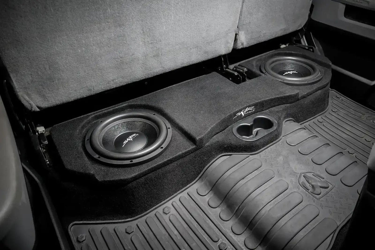 Skar Audio deep bass response illustration in a compact under-seat package.