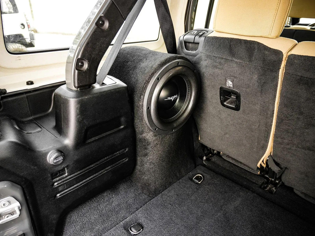 Skar Audio driver-side mount preserves Jeep cargo space